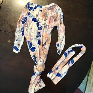 Baby Floral Gown with Mittens and Headband